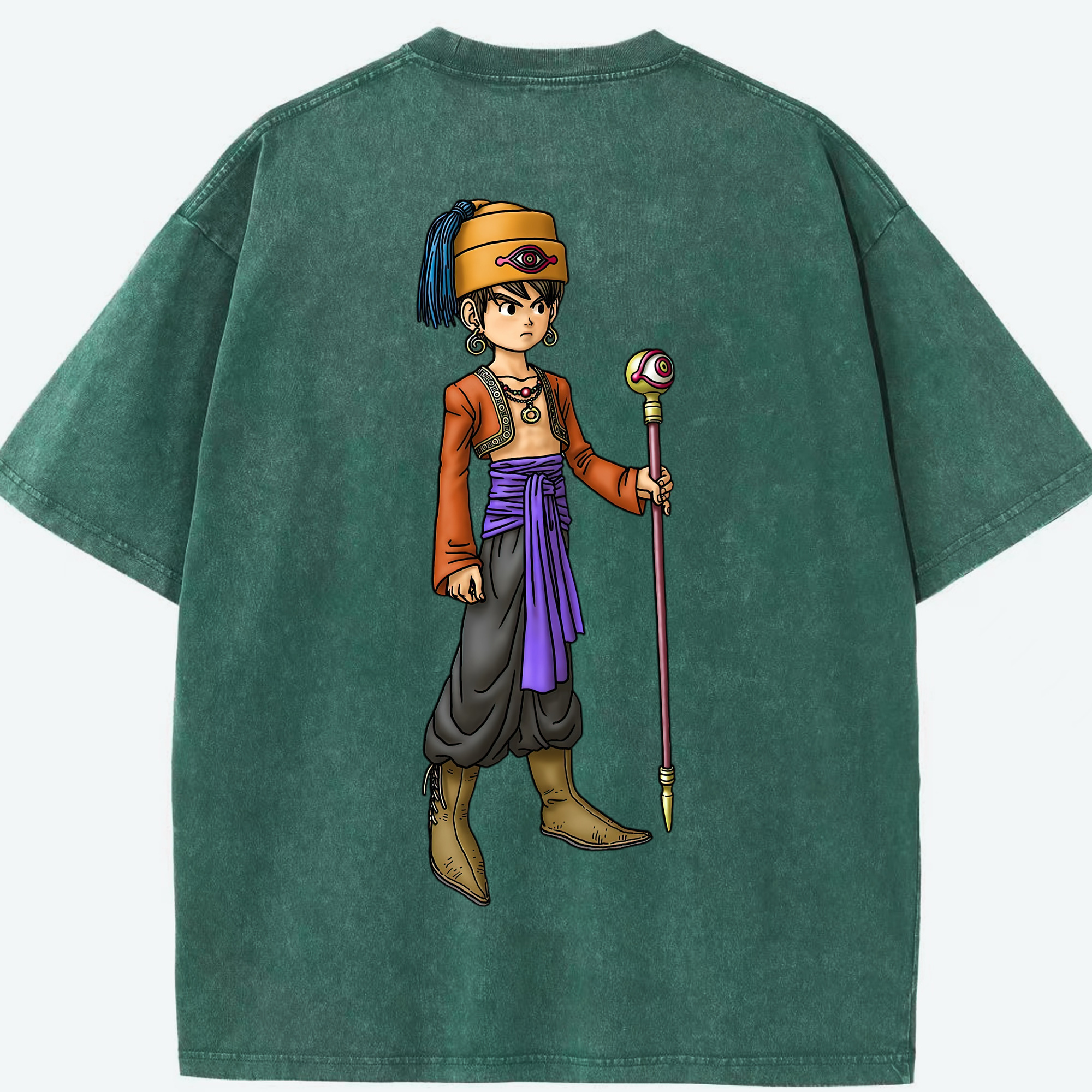 （画像用） ドラゴンクエスト Doragon Kuesuto Dragon Quest 綿100% ヴィンテージ風 半袖Tシャツ（背面プリント）